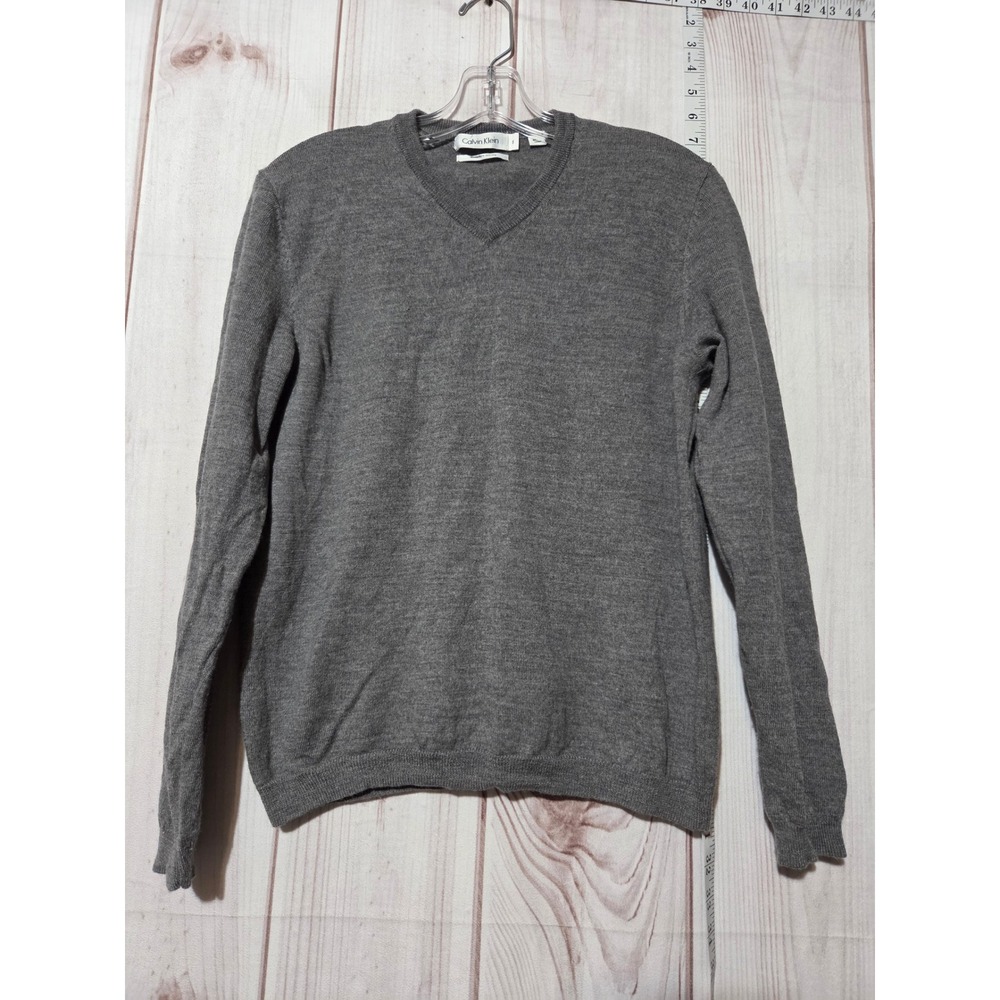 Mens Small Calvin Klein V Neck Sweater Mens Wool Pullover Gray Soft Knit